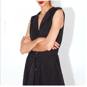 NWOT ZARA Buttoned Waistcoat Black Midi Dress with Tie and Epaulette in sz.  S